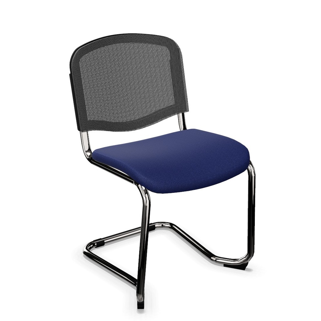 Krzesło konferencyjne ISO płoza chrom siedzisko niebieskie oparcie ciemnoszare Nowy Styl