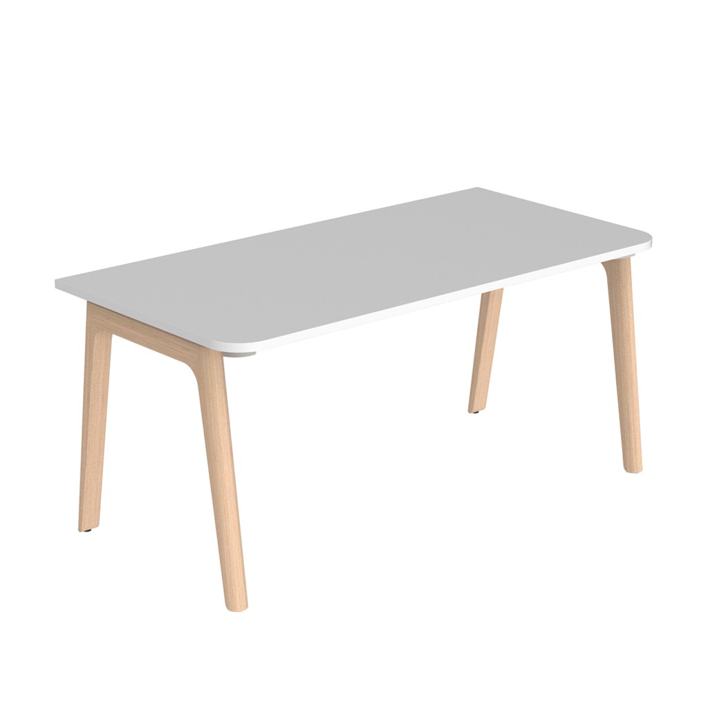 Biurko LEVITATE z białym blatem stałym nogi dąb naturalny lakierowany Nowy Styl 120x70cm