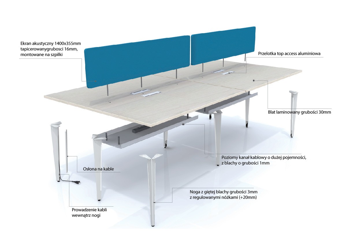 Główna galeria - Biurko podwójne Origami z ekranem firmy Majencia-Nowy Styl 1400x1600 Białe WORKBENCH (2)