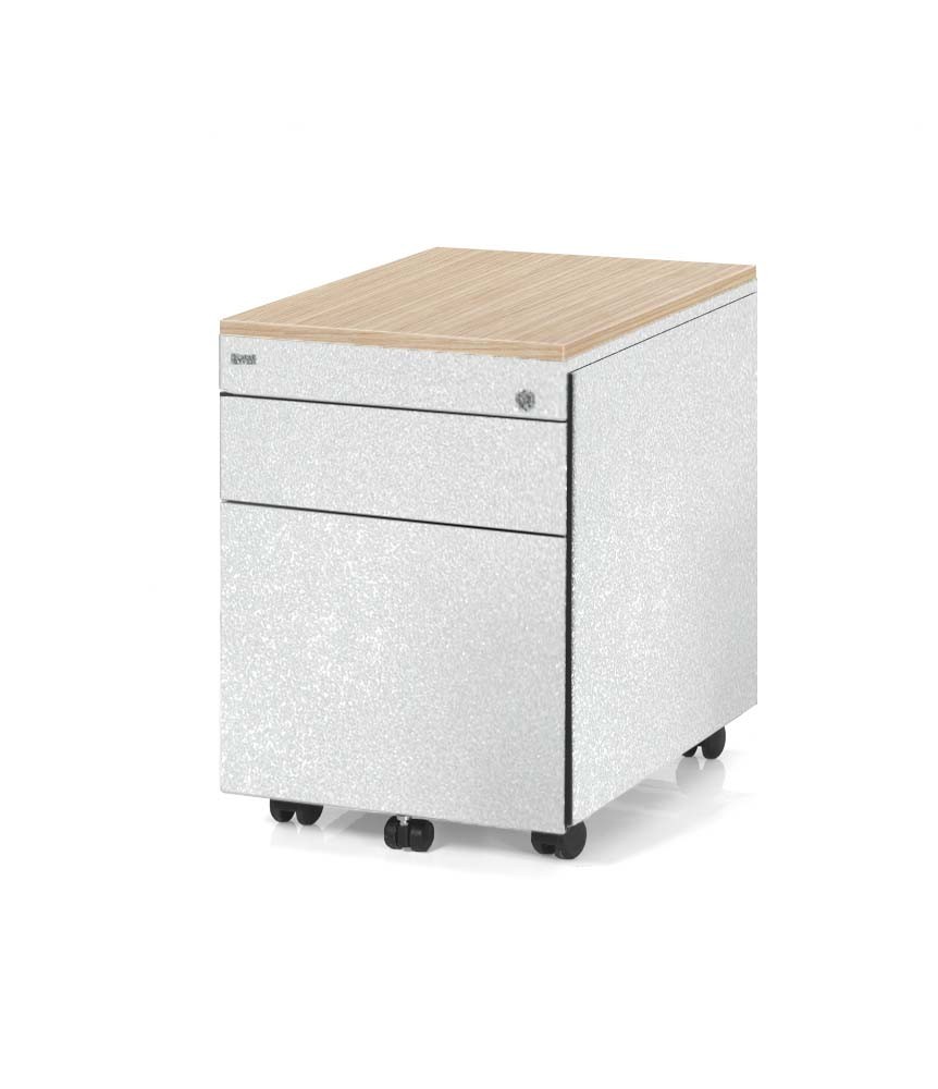 Kontenerek biurowy, metalowy, mobilny Klea 36 szary błyszczący z ozdobnym blatem