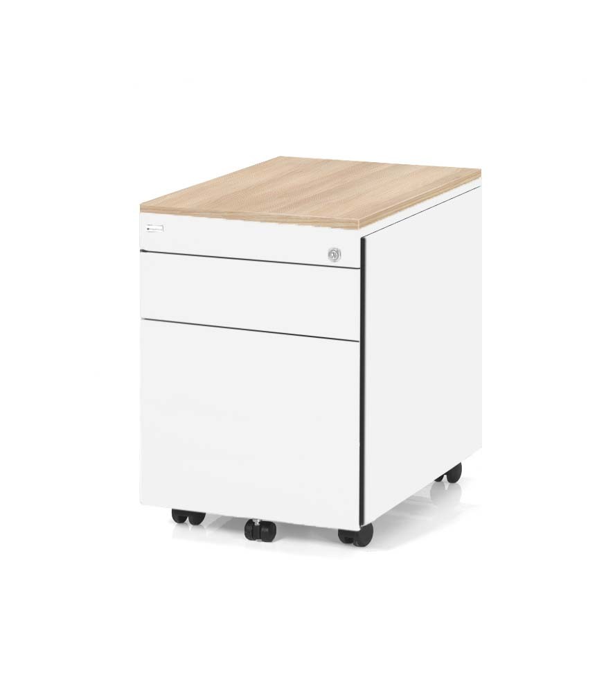 Kontenerek biurowy, metalowy, mobilny Klea 36 biały matowy z ozdobnym blatem