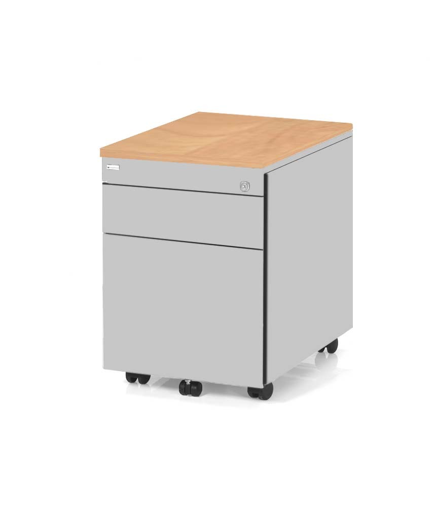 Kontenerek biurowy, metalowy, mobilny Klea 36 srebrny z ozdobnym blatem