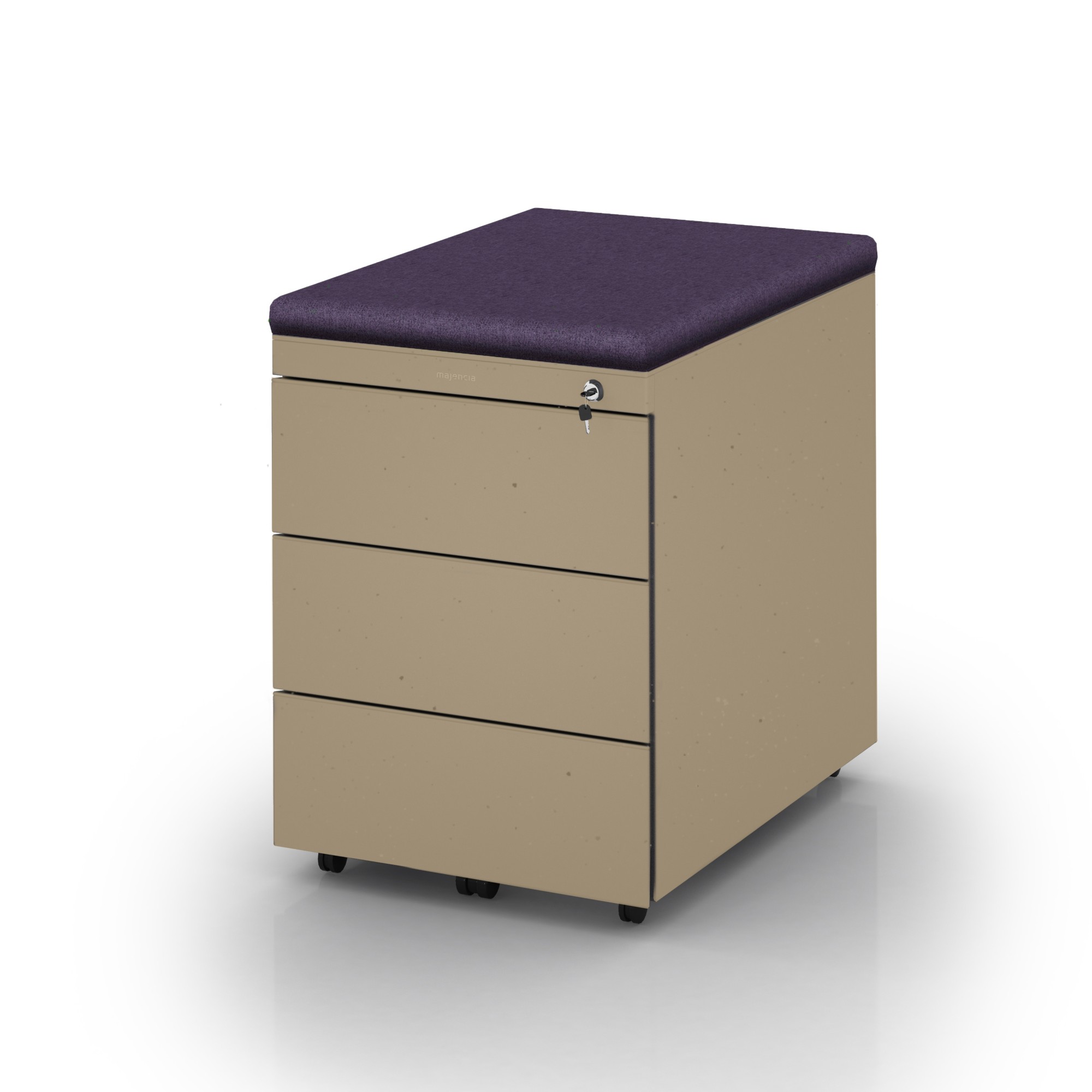 Kontenerek mobilny, metalowy Klea 333, kolor piaskowy z poduszką  step fiolet