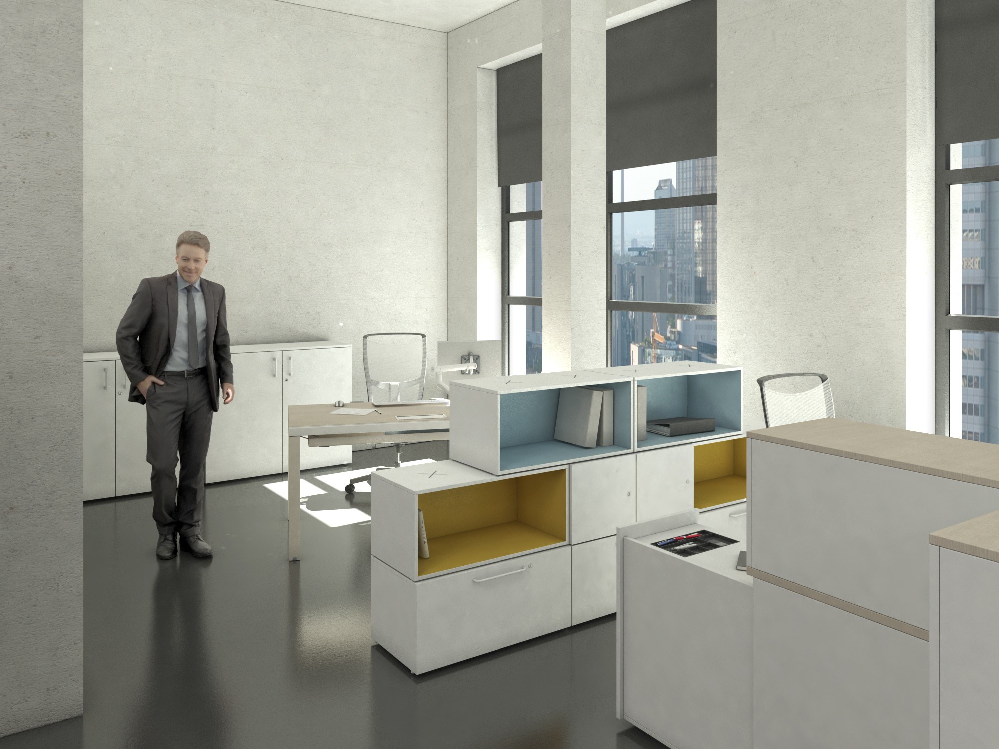 Główna galeria - Regał biurowy w białym kolorze Oxo moduł dolny z jedną przegrodą pionową firmy Majencia - Nowy Styl (5)