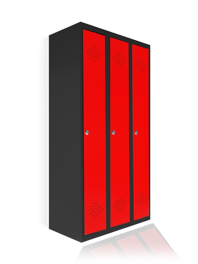 Szafa BHP z czerwonym przodem, przemysłowa potrójna firmy PROMEDIF