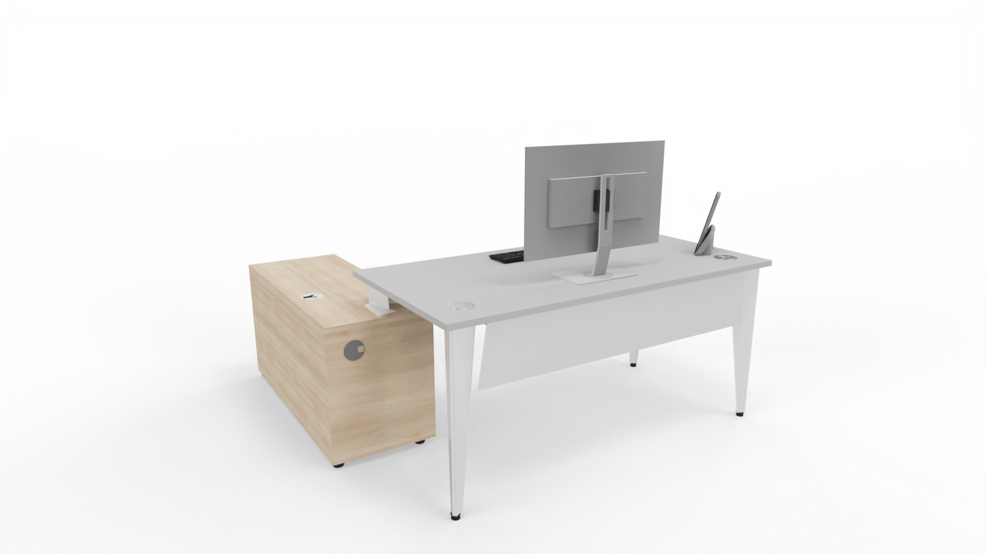 Biurko dyrektorskie 1600x800x740cm Origami (szer x gł x wys)z pomocnikiem prawe szary i akacja