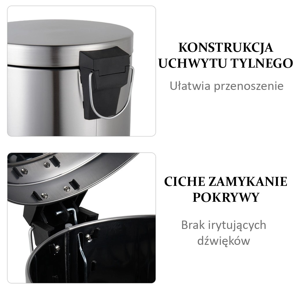 Główna galeria - Kosz na śmieci z cichym domykiem PureStyle 20L okrągły z pedałem STAL SZCZOTKOWANA (4)