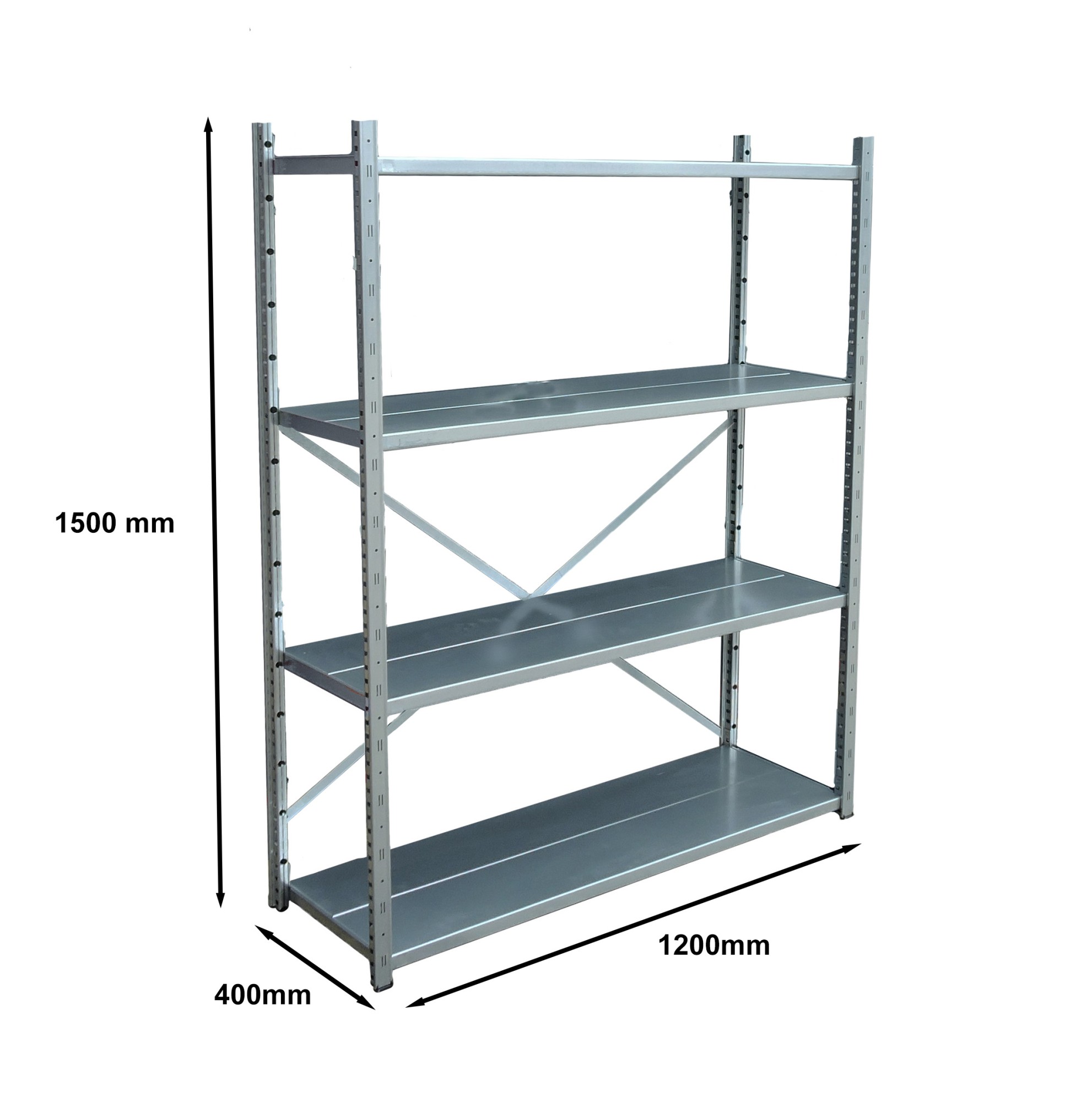Główna galeria - Regał metalowy, magazynowy 1500x1200x400mm 4 półek 280kg (6)